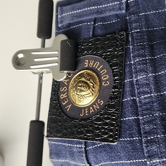 Vintage Versace Jeans Couture Pinstripe Stretch Denim Jeans - Picture 7 of 11